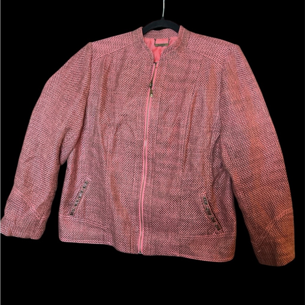 TanJay Pink Bomber Jacket Tweed Lightweight size 12 suit business